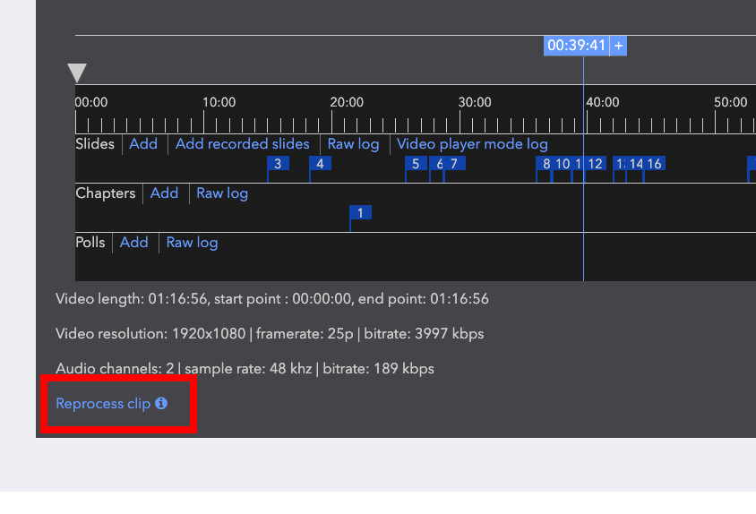 Reprocess clip button in video editor